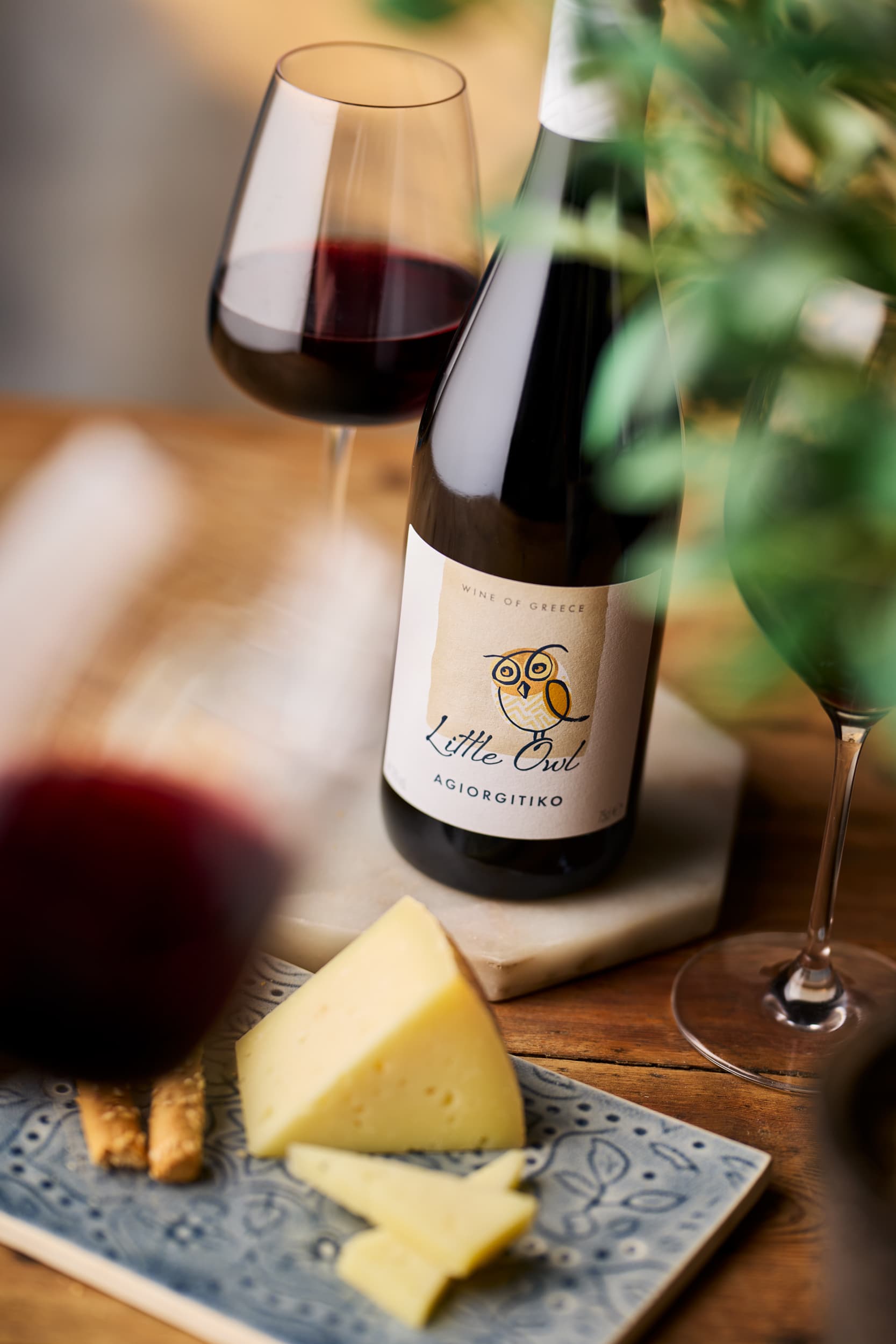 Little Owl wines with flatbread, dip, and olives — Greek wine for the modern table